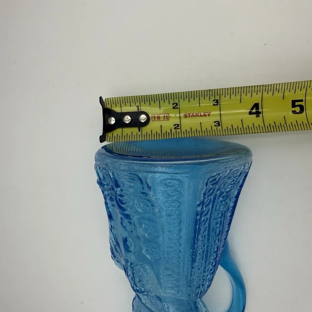 Syrup Pitcher Creamer Colonial Lady Figural Kanawha Glass Blue Vintage Art Glass